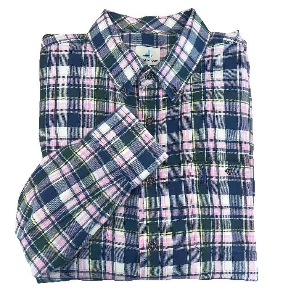 Johnnie-O Hangin' Out Lrge Plaid Button Down Long Sleeve Casual Shirt Pink *flaw